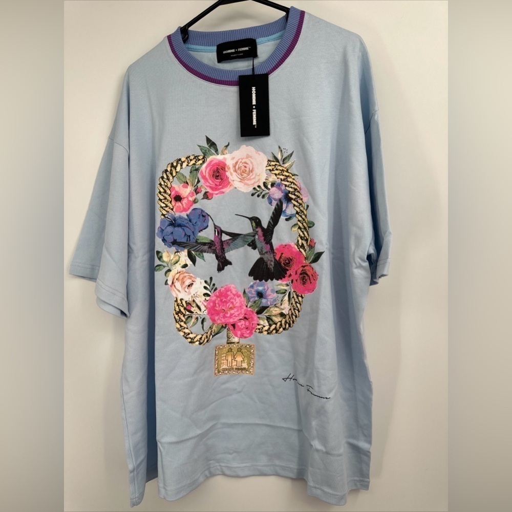HOMME+FEMME PARADISE CHAIN TEE blue short sleeve T-shirt XXL NEW NWT Unisex